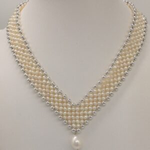 Freshwater white seed pearls "v" jaali necklace set jpp1029