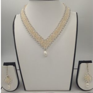 Freshwater white seed pearls "v" jaali necklace set jpp1029