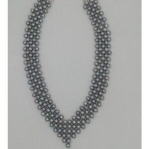 Freshwater grey round pearls "v" jaali necklace set jpp1030