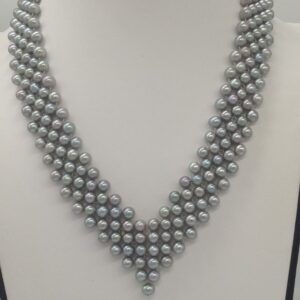 Freshwater grey round pearls "v" jaali necklace set jpp1030