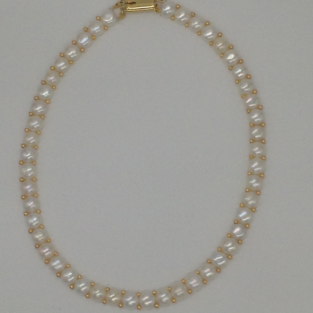 Freshwater White Button Pearls 1 Lines Necklace Set JPP1021