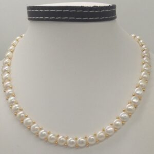 Freshwater White Button Pearls 1 Lines Necklace Set JPP1021