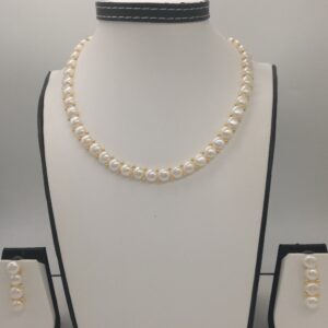 Freshwater White Button Pearls 1 Lines Necklace Set JPP1021