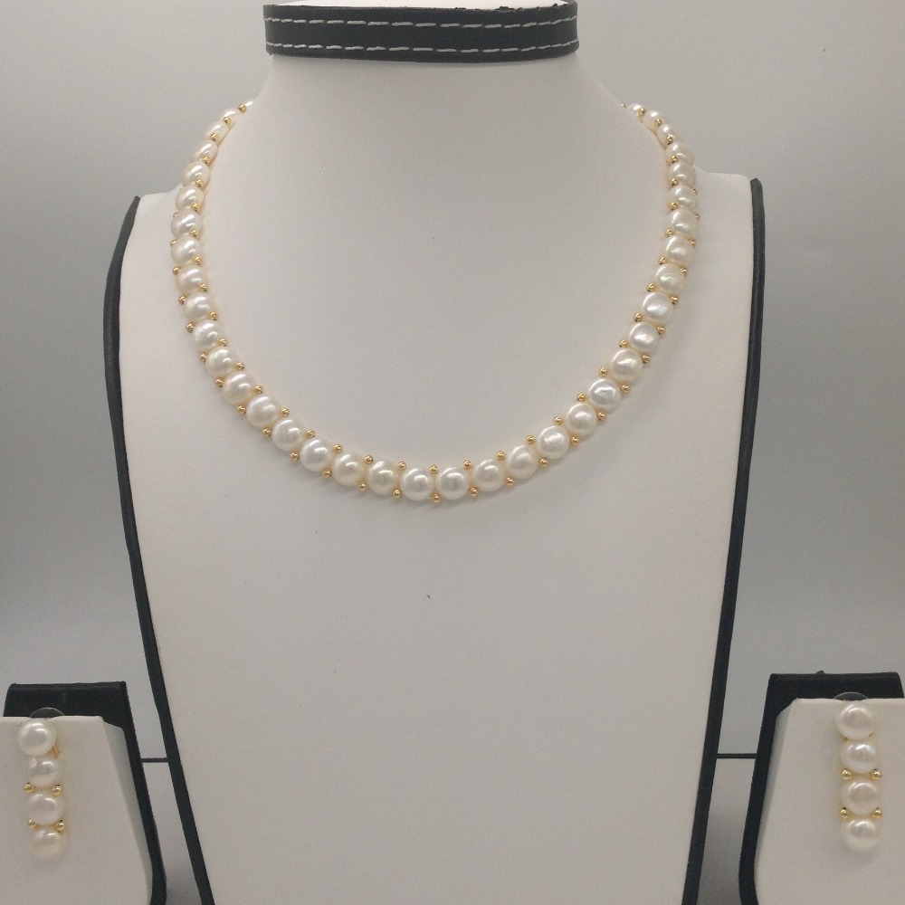 Freshwater White Button Pearls 1 Lines Necklace Set JPP1021
