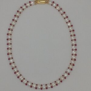 White Pearls and Red Crystals 1 Lines Necklace Set JPP1024