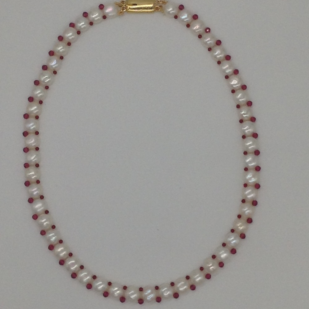 White Pearls and Red Crystals 1 Lines Necklace Set JPP1024