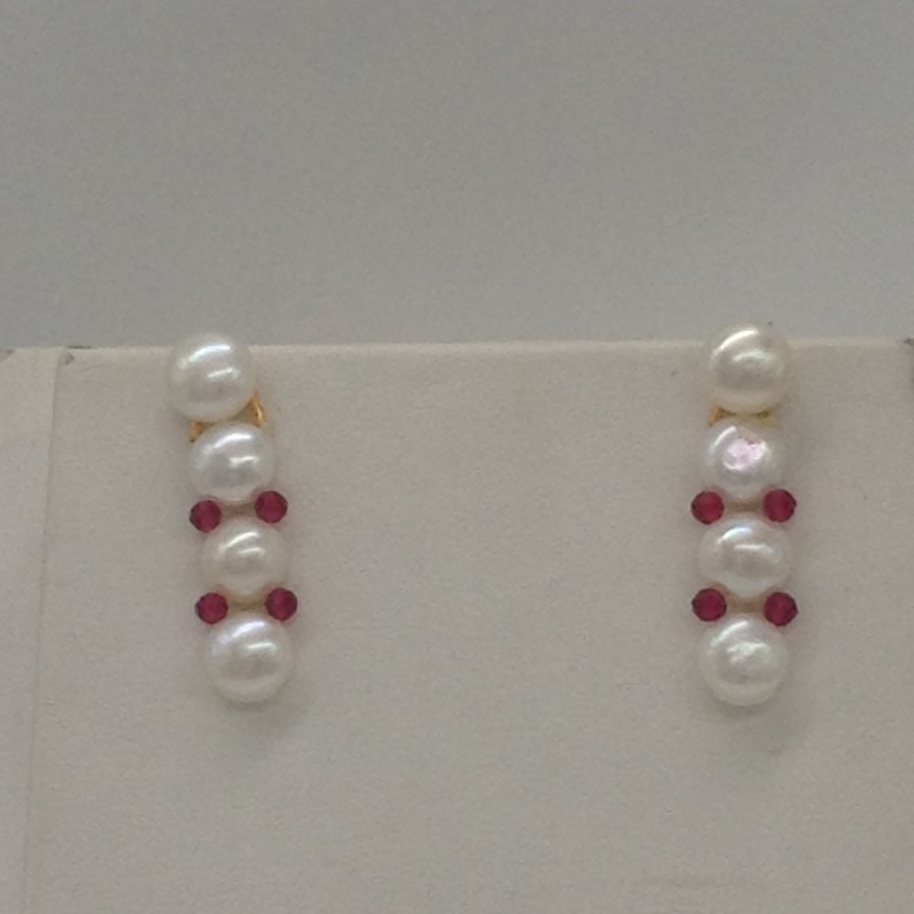 White Pearls and Red Crystals 1 Lines Necklace Set JPP1024