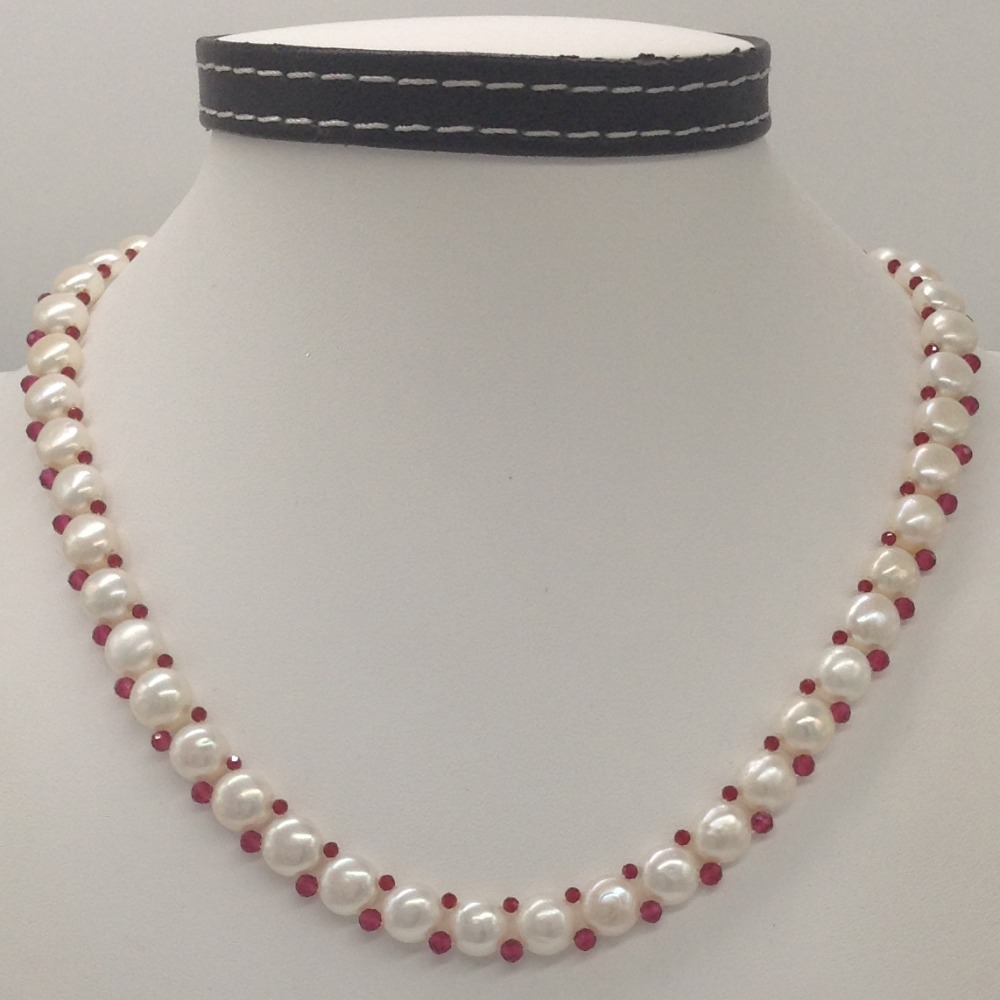 White Pearls and Red Crystals 1 Lines Necklace Set JPP1024