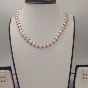 White Pearls and Red Crystals 1 Lines Necklace Set JPP1024