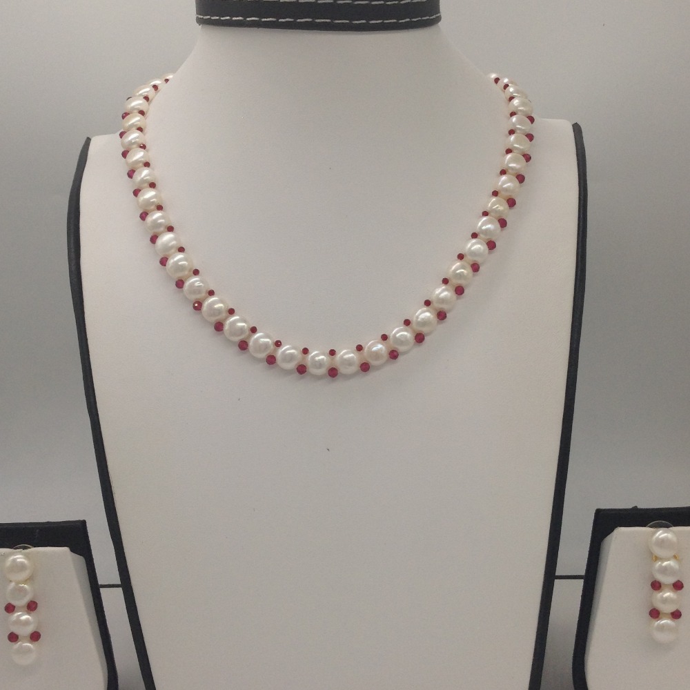 White Pearls and Red Crystals 1 Lines Necklace Set JPP1024