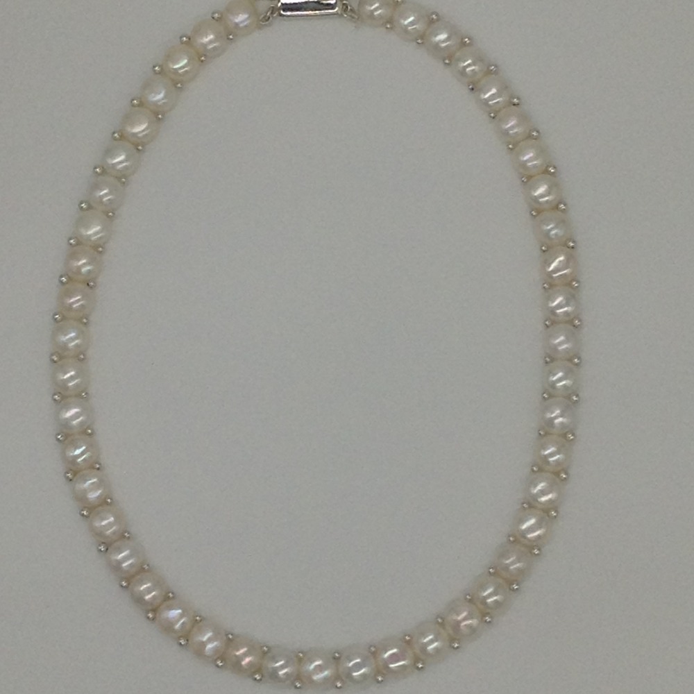 Freshwater white button pearls 1 lines necklace set jpp1020