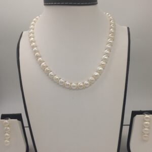 Freshwater white button pearls 1 lines necklace set jpp1020