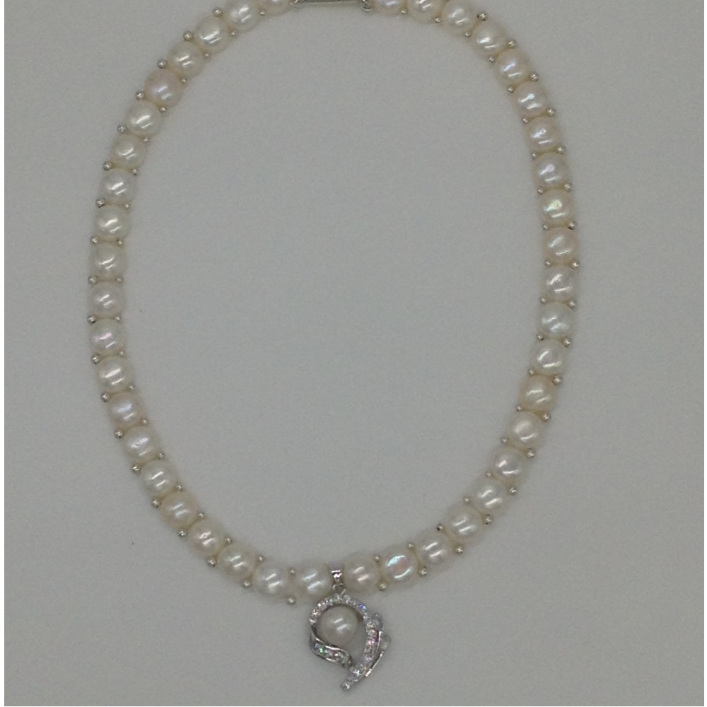 White cz and pearls pendent set with 1 line button mala jps0414 - Image 4