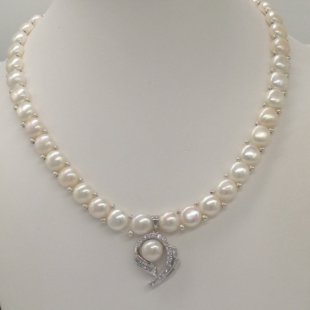 White cz and pearls pendent set with 1 line button mala jps0414 - Image 2