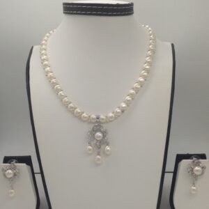 White cz and pearls pendent set with 1 line button mala jps0412