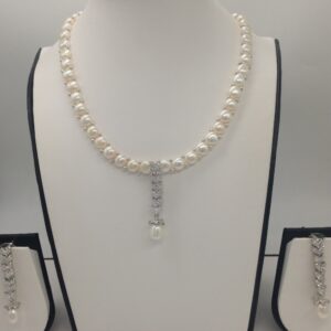 White cz and pearls pendent set with 1 line button mala jps0413