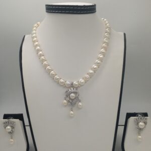 White cz and pearls pendent set with 1 line button mala jps0410