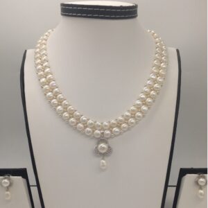 White cz and pearl pendent set with 2 line button mala jps0377