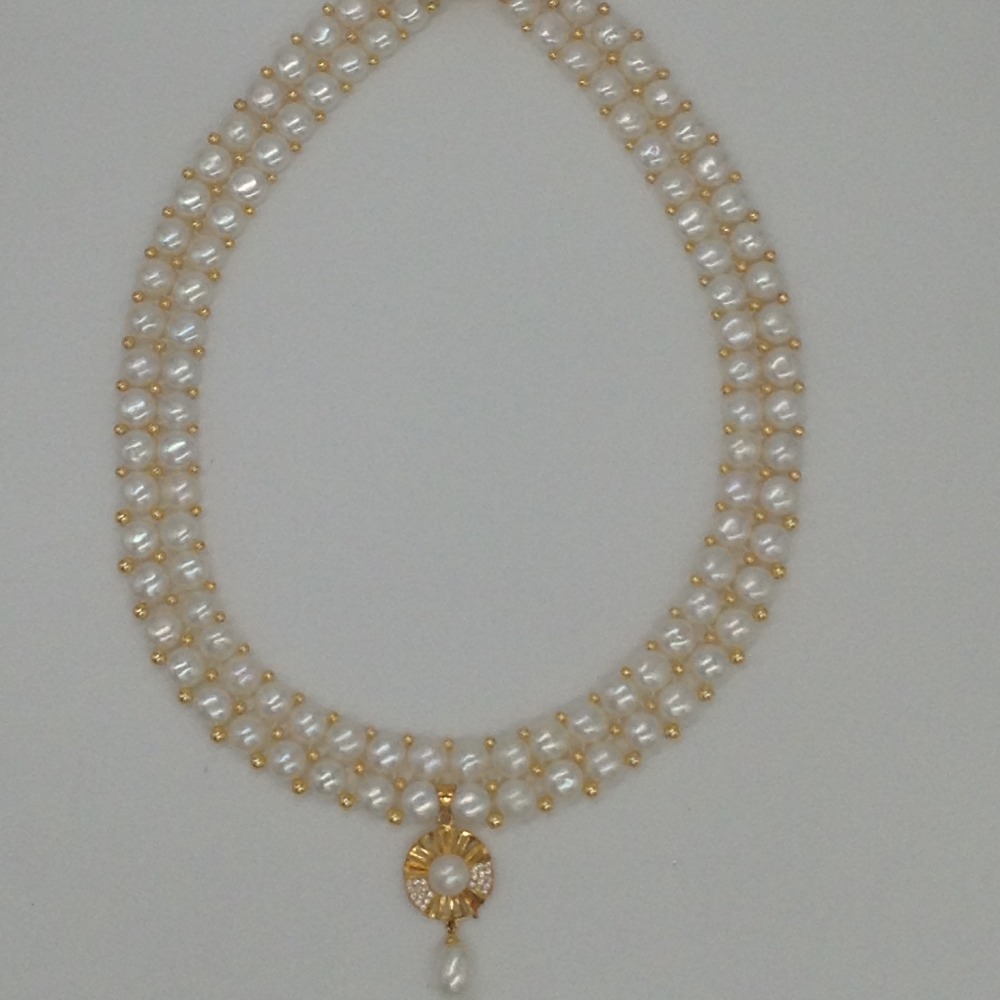 White cz pendent set with 2 line button pearls jps0381 - Image 4