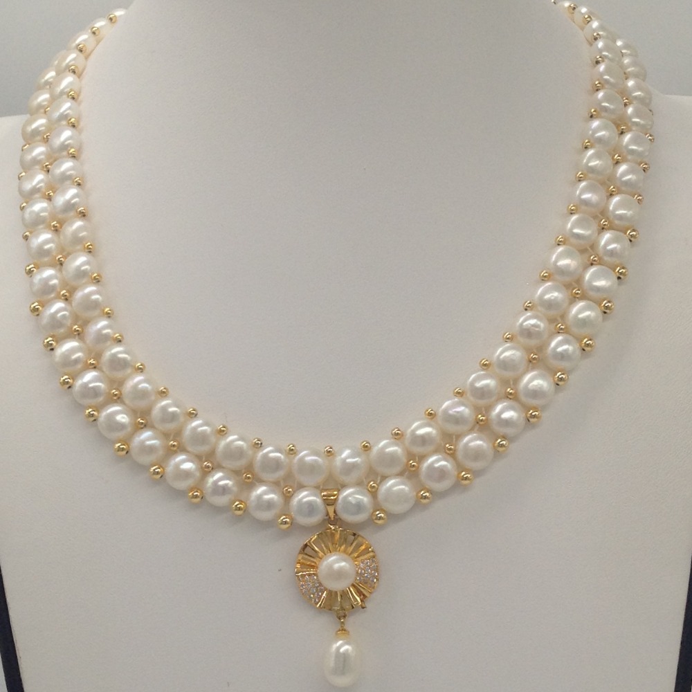 White cz pendent set with 2 line button pearls jps0381 - Image 2