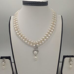 White cz pendent set with 2 line button pearls jps0385