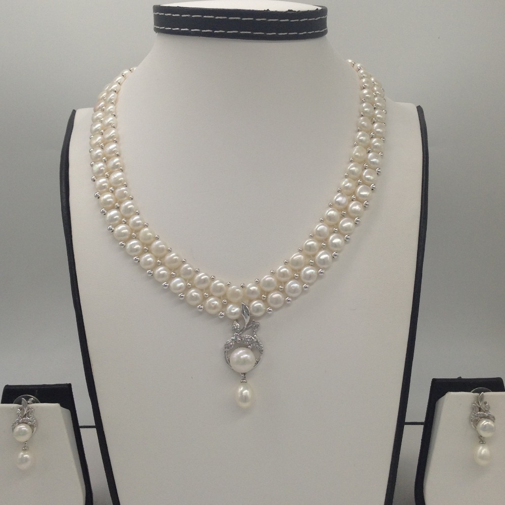 White cz pendent set with 2 line button pearls jps0385