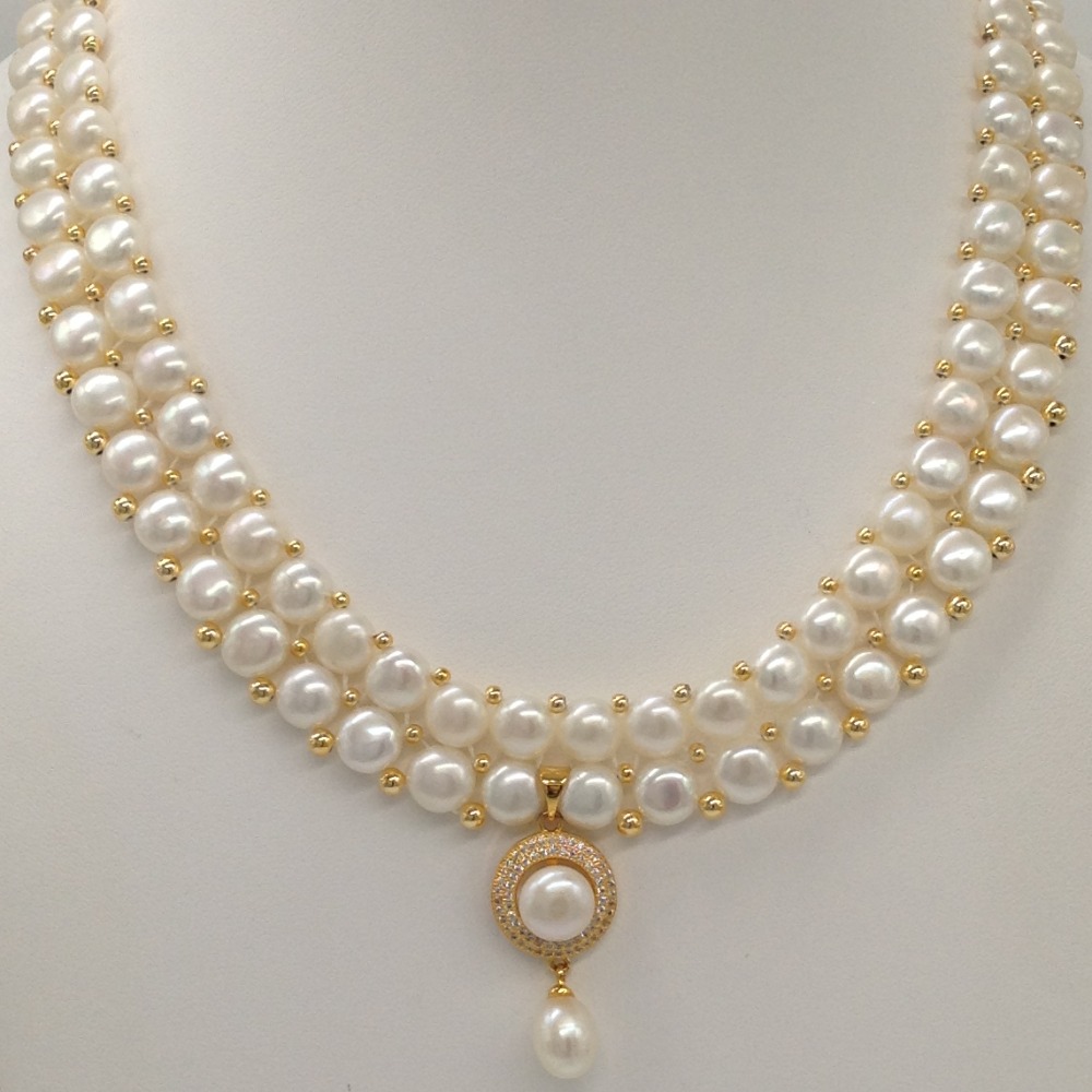 White cz pendent set with 2 line button pearls jps0380 - Image 2