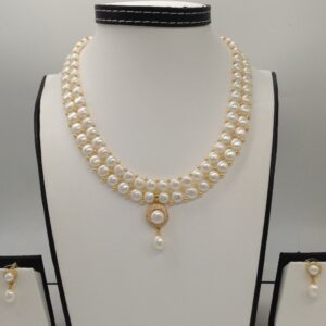 White cz pendent set with 2 line button pearls jps0380