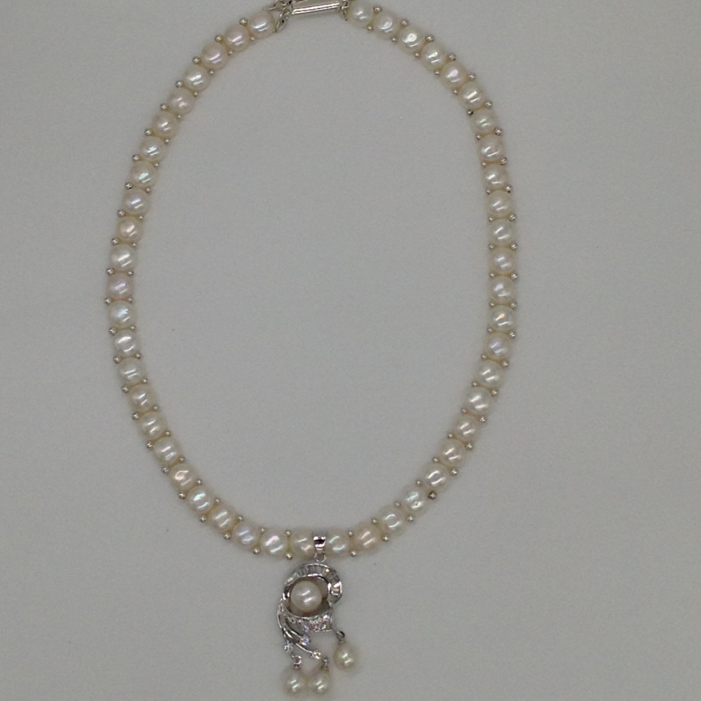 White cz and pearls pendent set with 1 line button mala jps0407 - Image 4