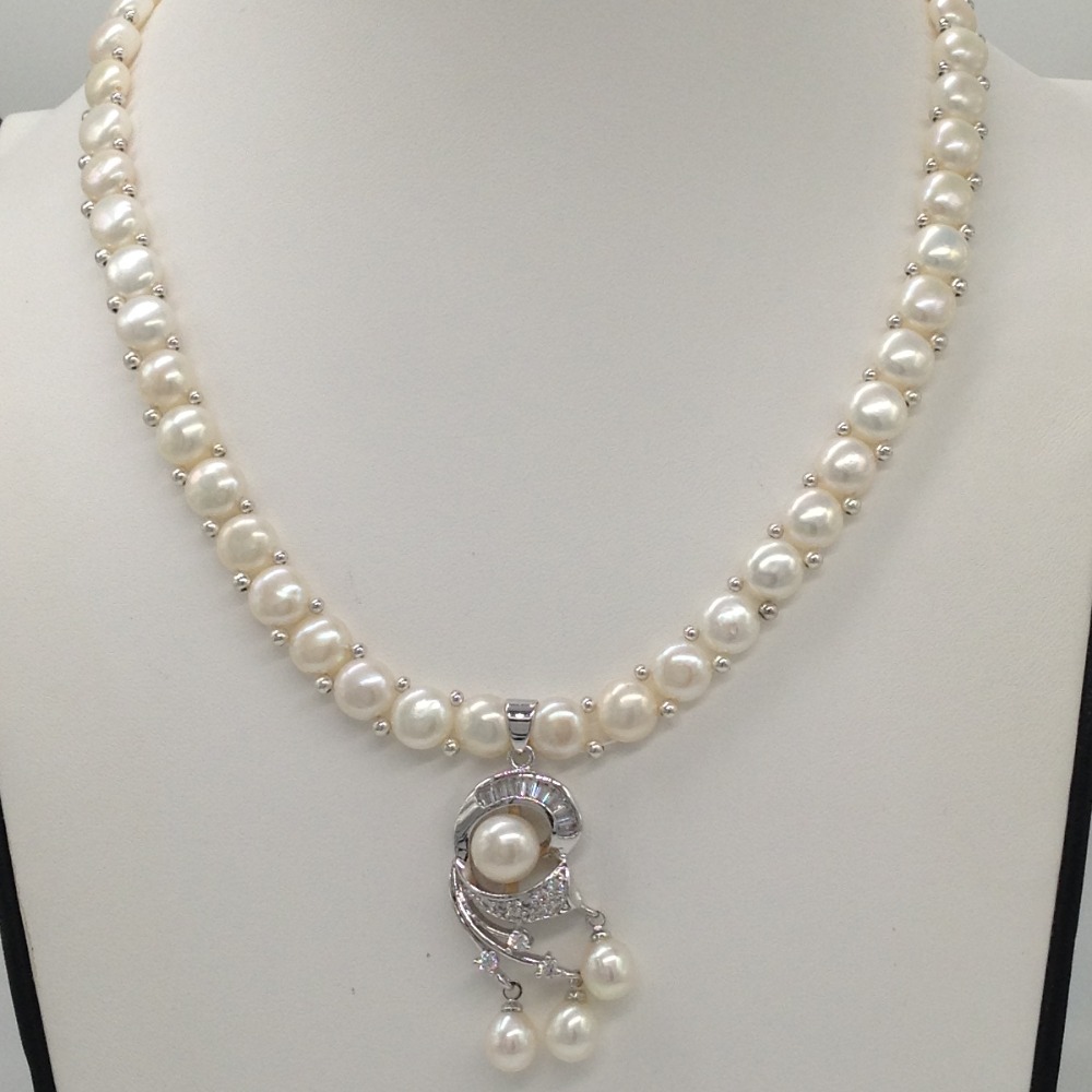 White cz and pearls pendent set with 1 line button mala jps0407 - Image 2