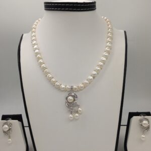White cz and pearls pendent set with 1 line button mala jps0407