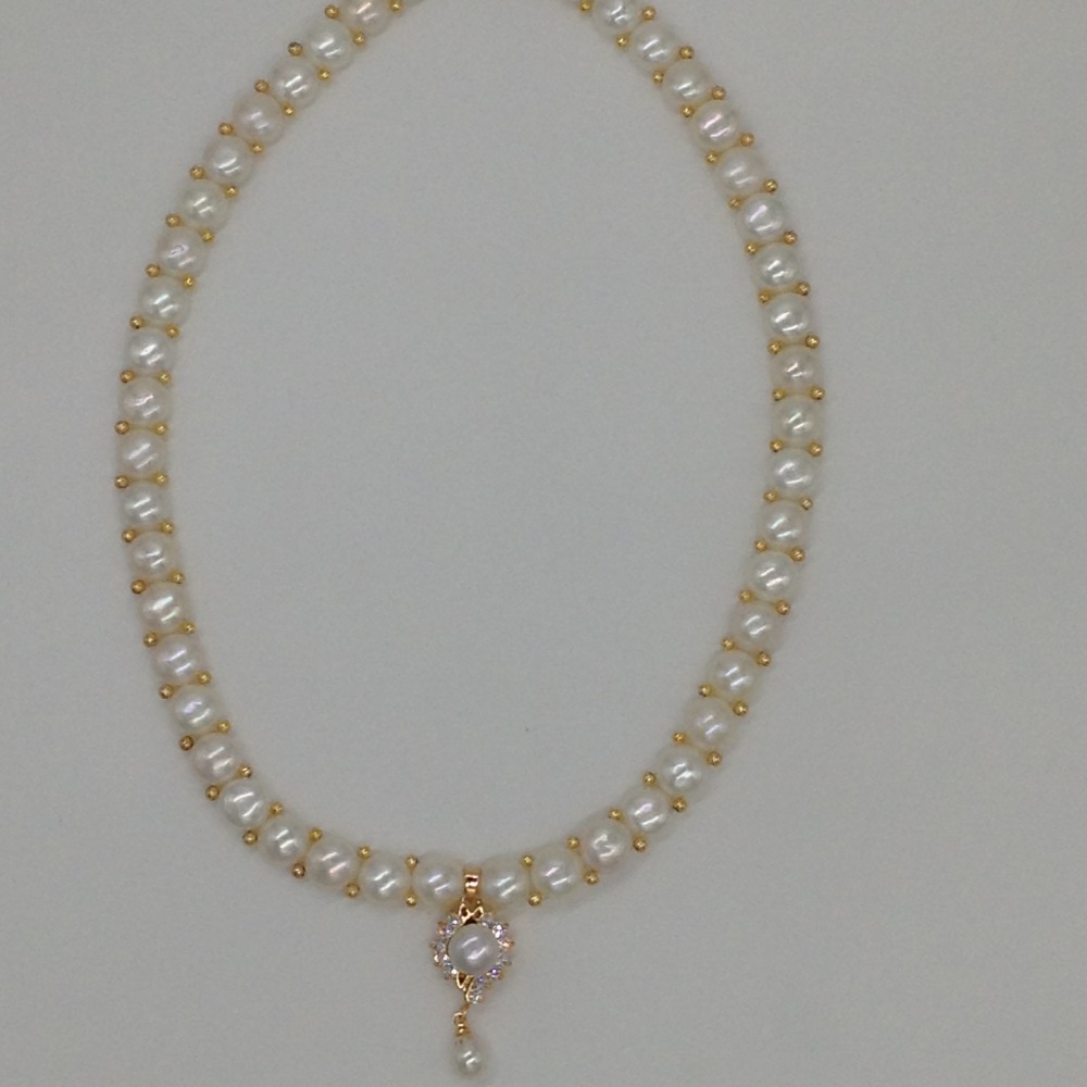 White cz and pearls pendent set with 1 line button mala jps0404 - Image 4
