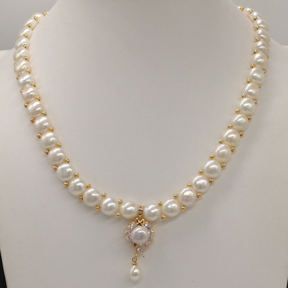 White cz and pearls pendent set with 1 line button mala jps0404 - Image 2