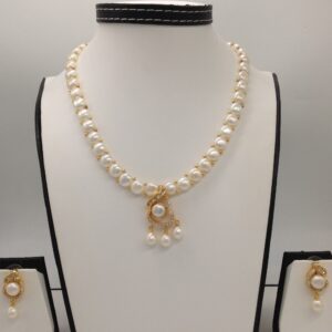 White cz and pearls pendent set with 1 line button mala jps0398