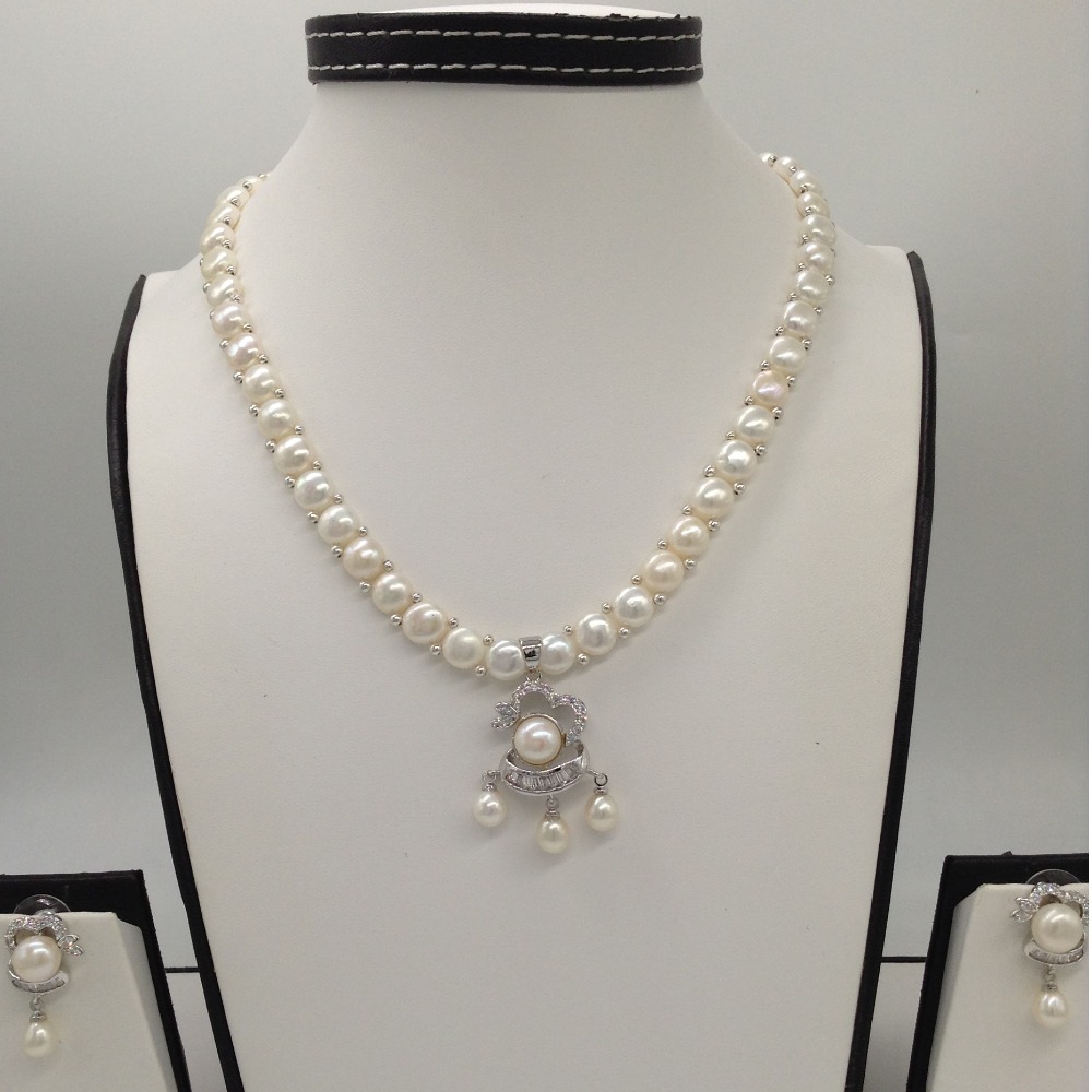 White cz and pearls pendent set with 1 line button mala jps0408