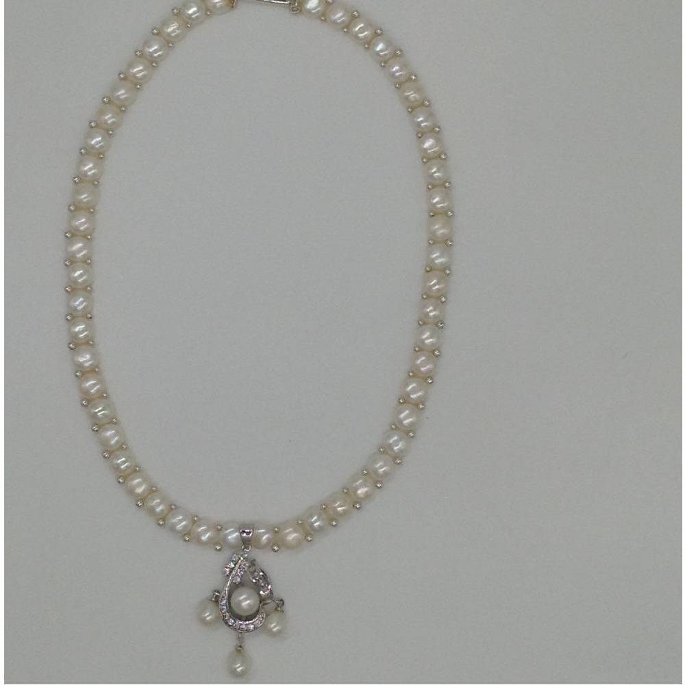 White cz and pearls pendent set with 1 line button mala jps0409 - Image 4