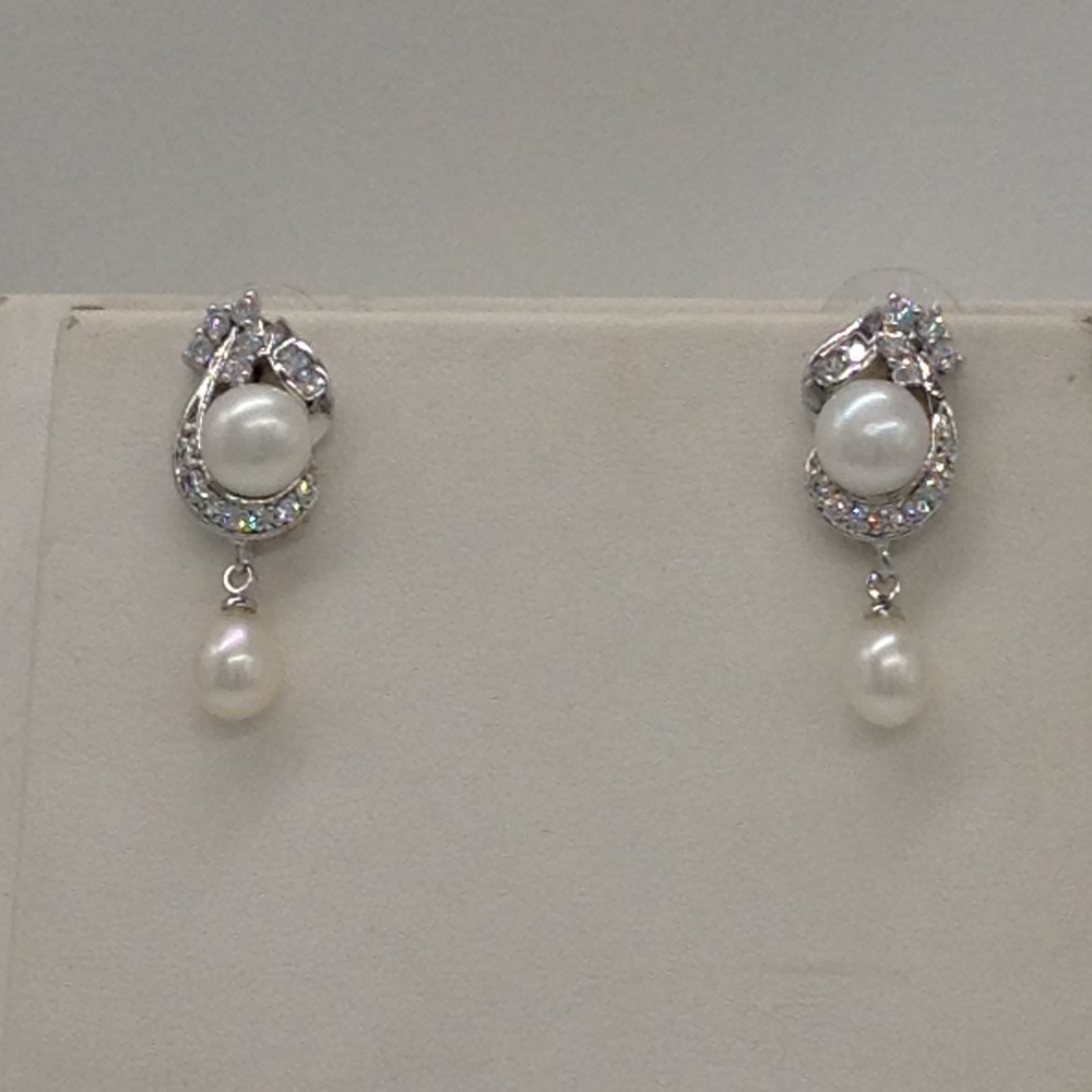 White cz and pearls pendent set with 1 line button mala jps0409 - Image 3
