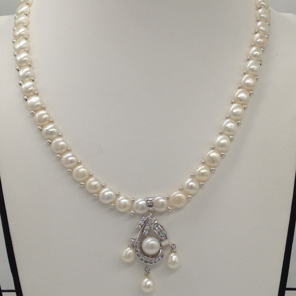 White cz and pearls pendent set with 1 line button mala jps0409 - Image 2