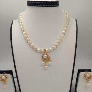 White cz and pearls pendent set with 1 line button mala jps0395