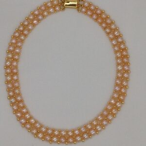 Freshwater Orange Button Pearls 2 Lines Necklace Set JPP1013