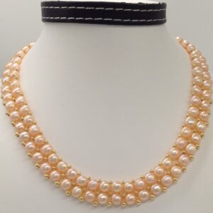 Freshwater Orange Button Pearls 2 Lines Necklace Set JPP1013