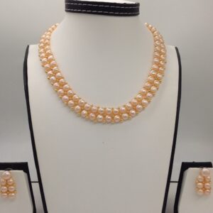 Freshwater Orange Button Pearls 2 Lines Necklace Set JPP1013