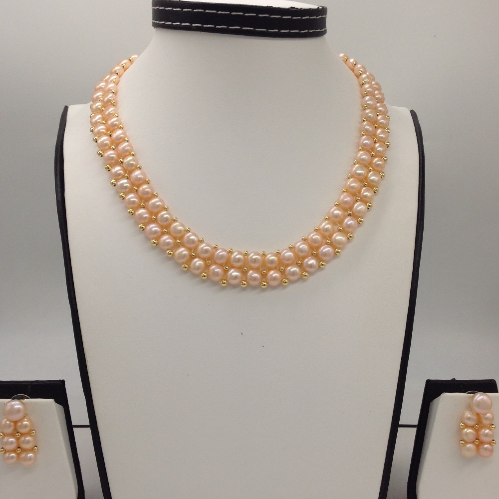 Freshwater Orange Button Pearls 2 Lines Necklace Set JPP1013