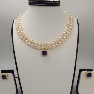 White,blue cz pendent set with 2 line button pearls jps0387