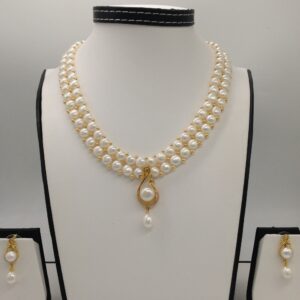 White cz pendent set with 2 line button pearls jps0383