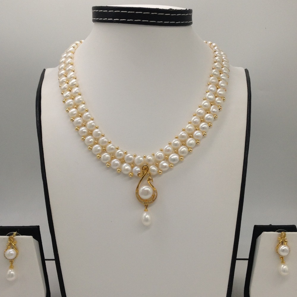 White cz pendent set with 2 line button pearls jps0383
