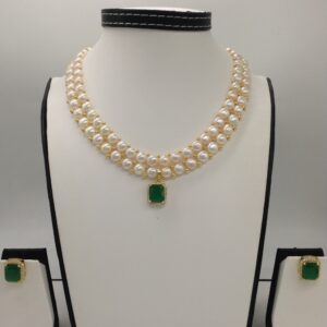 White,Green cz pendent set with 2 line button pearls jps0388