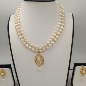 White cz pendent set with 2 line button pearls mala jps0382