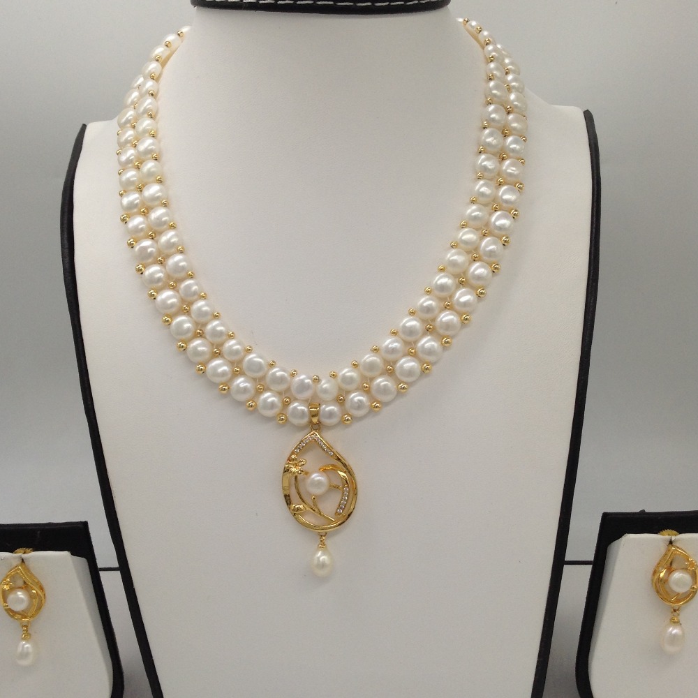 White cz pendent set with 2 line button pearls mala jps0382