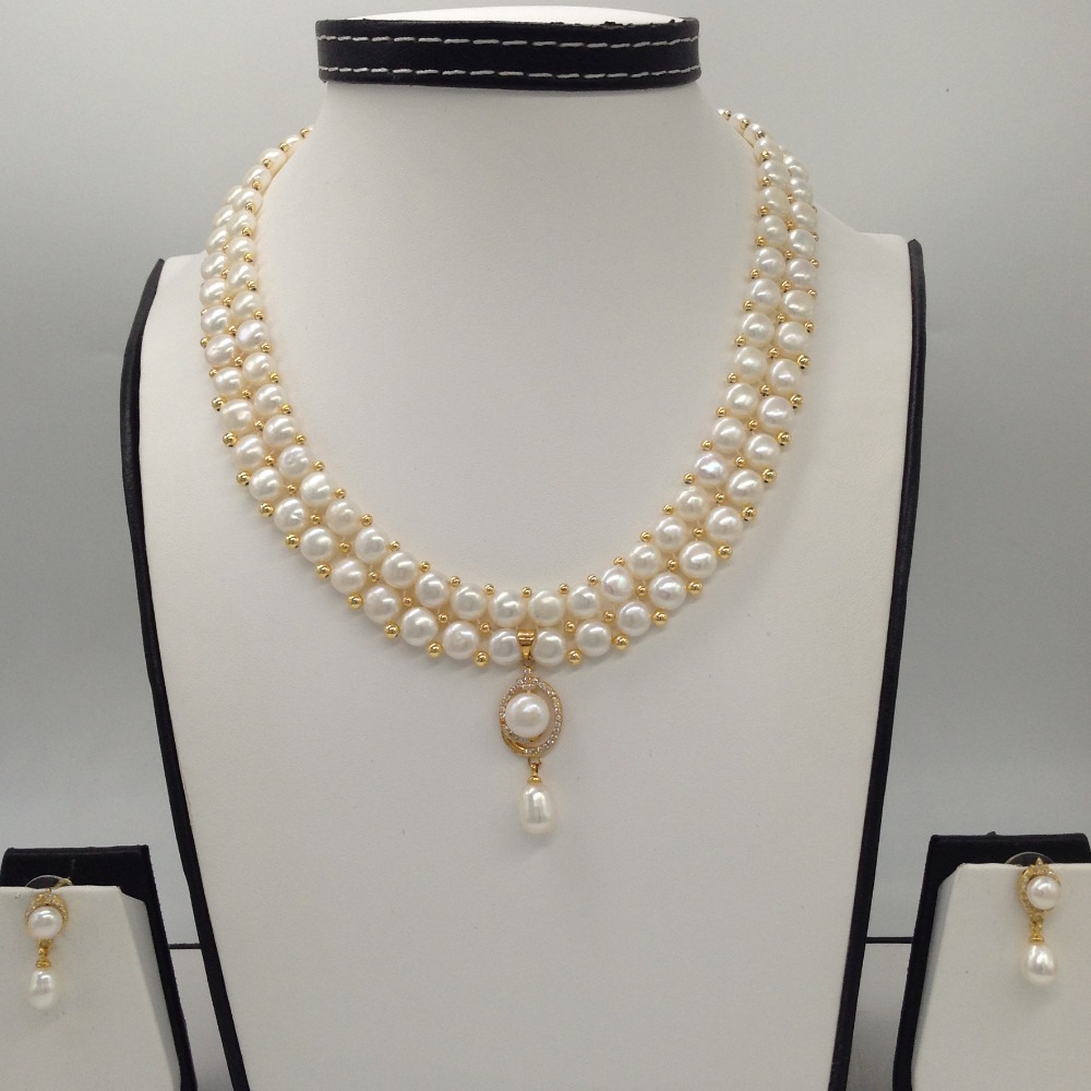 White cz pendent set with 2 line button pearls jps0384